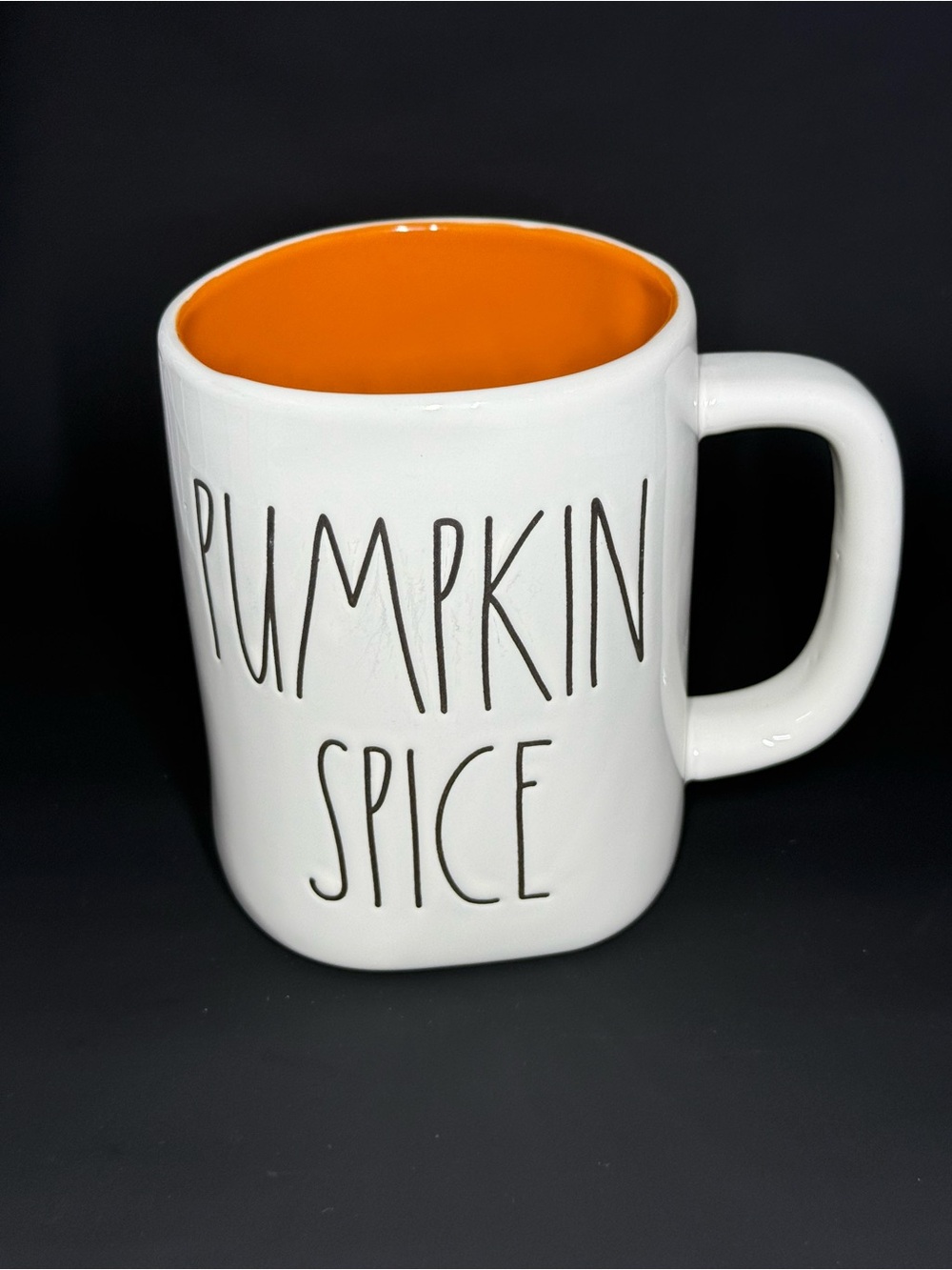 Rae Dunn “Pumpkin Spice” Ceramic Mug with Orange Interior and heart on back